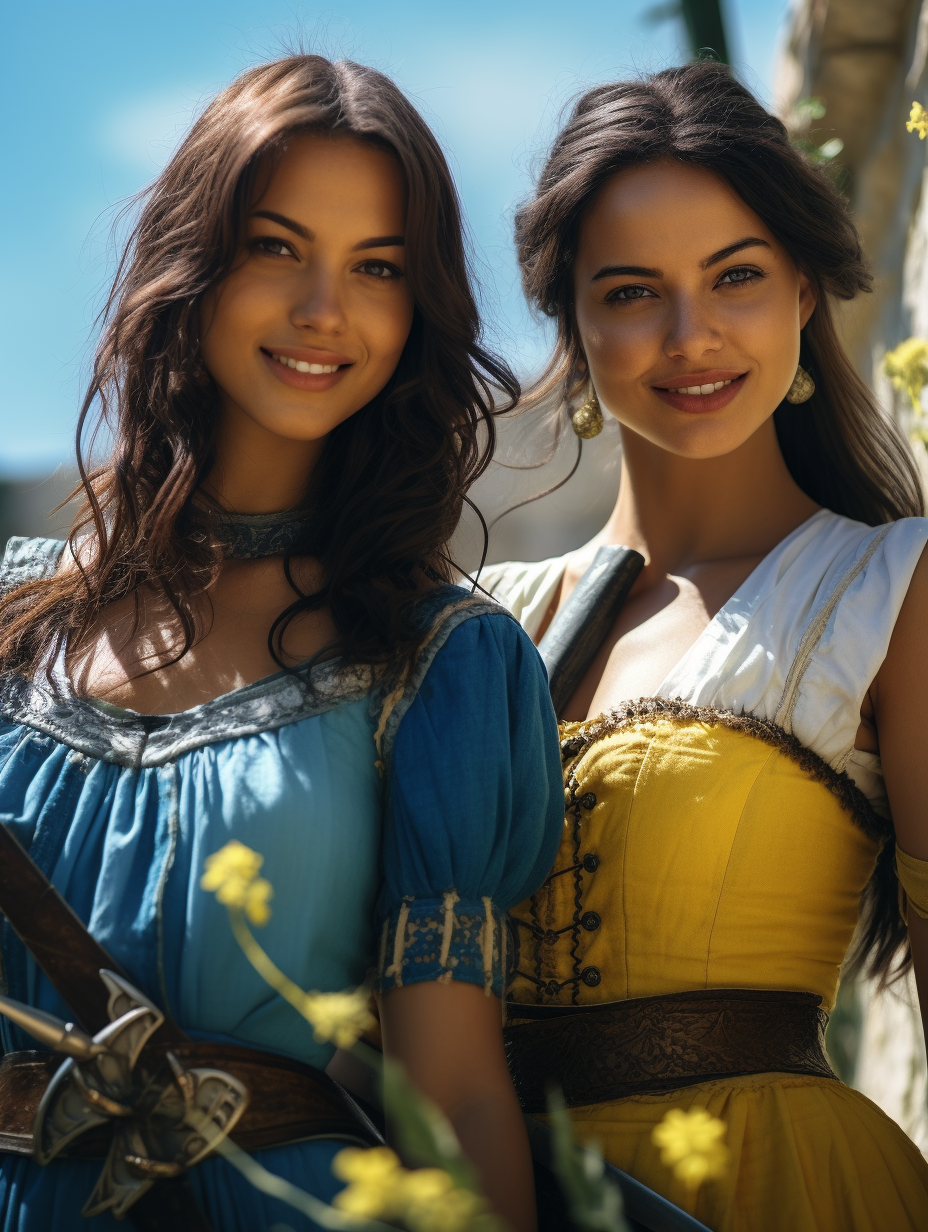 Laura_Assis_two_young_girls_medieval_black_hair_smiling_fun_yel_6465e6e8-4f6f-4638-865d-819235542342